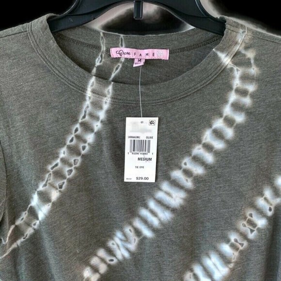 Crave Fame Juniors Tie-Dye Top Tie Hem Olive Green Size Medium - Picture 7 of 7